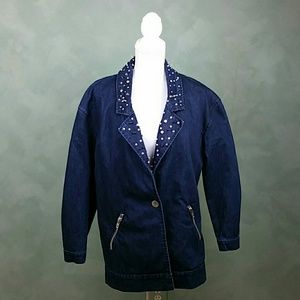 Forever 21 Womens Denim Jean Jacket Studded Spiked